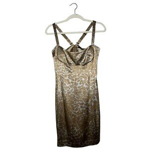Jay Godfrey Vanessa Animal Print Dress 100% Silk Bodycon Mini Gray Tan Size 4